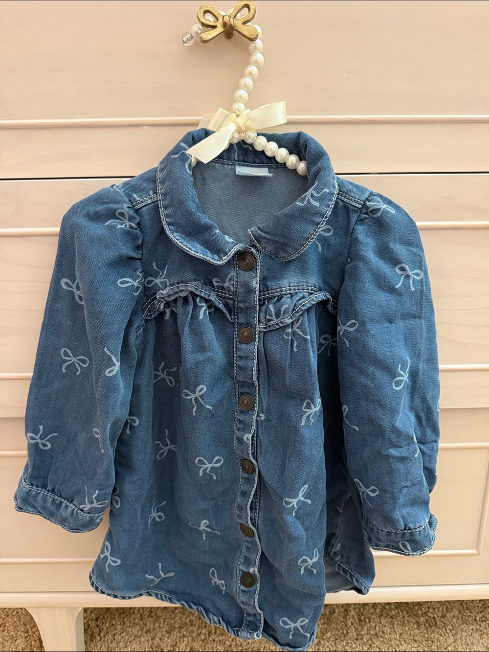 wonder nation Blue Denim Jacket with White Bow Pattern